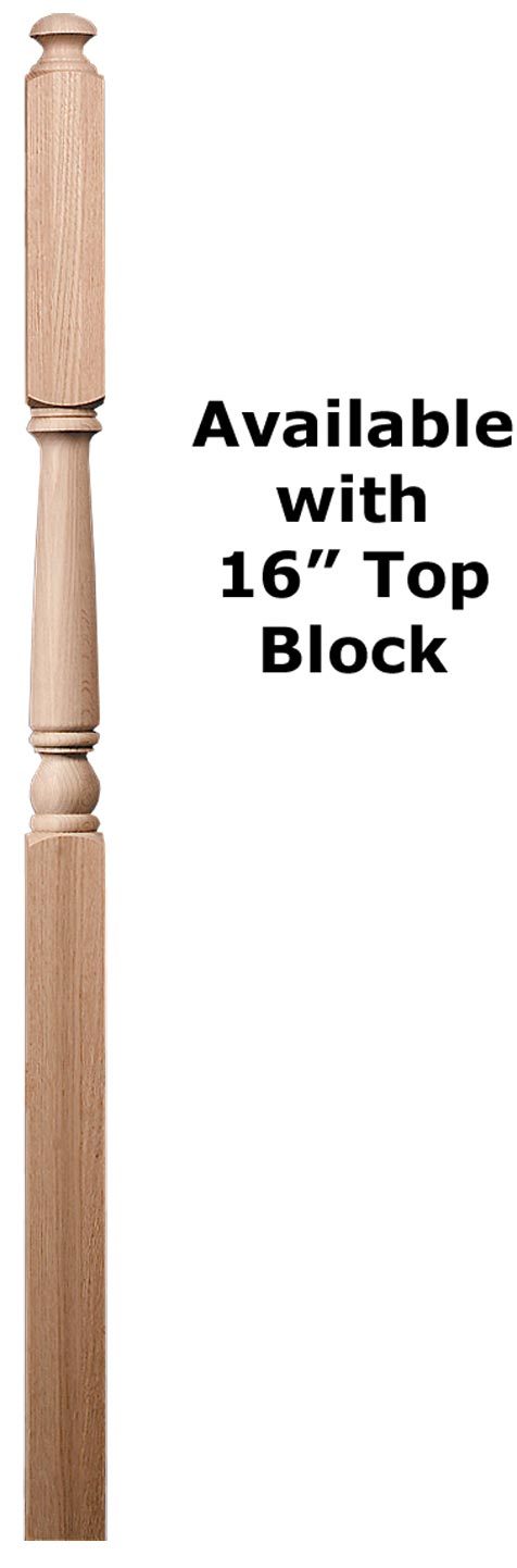 Stair Parts, Traditional Newels, 1646BT Traditional Ball Top Newel, 16" Top Block