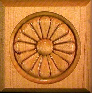 Stair Parts, Daisy Embossed, 1-1/16"x 3-3/4" x 3-3/4" Beveled Embossed Rosette